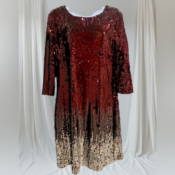 BB Dakota burgundy and Gold Sequin Long Sleeve Dress - Picture 1 of 7